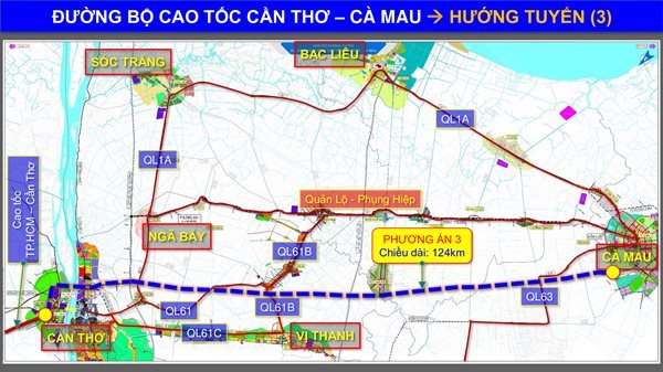 Hướng tuyến cao tốc Cần Thơ - Cà Mau, bao gồm đoạn Cần Thơ - Hậu Giang.