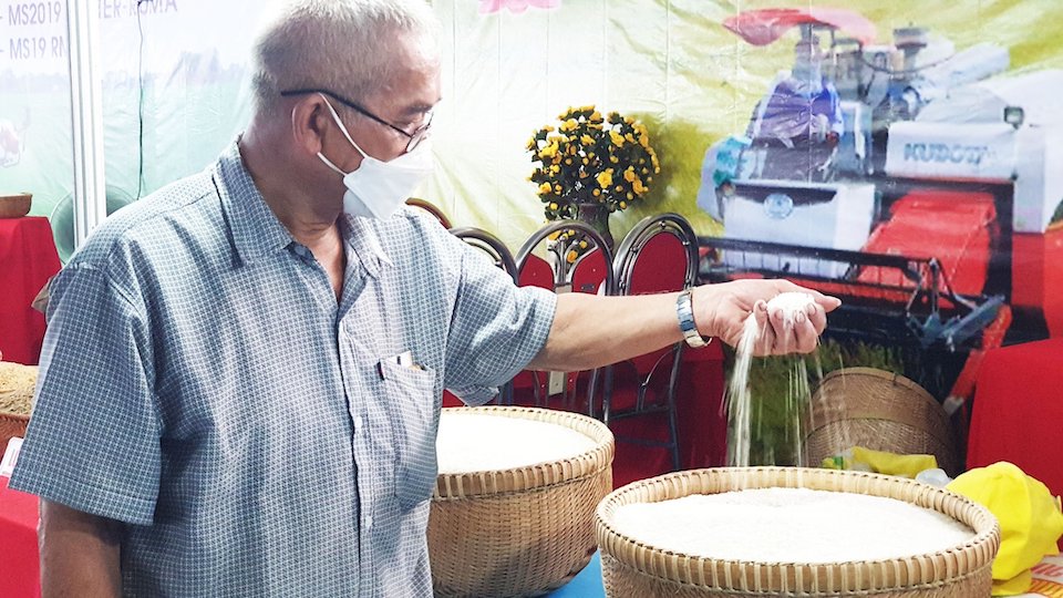 Việt Nam là cường quốc xuất khẩu gạo nhưng đang thiếu vắng sản phẩm chế biến sâu. Trong ảnh là một gian hàng trưng bày tại Festival lúa gạo lần V tại Vĩnh Long. Ảnh: Trung Chánh